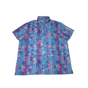 Birdie Bound Mens Tropical Palm Tree Print Polo Shirt Golf Short Sleeve 2XL